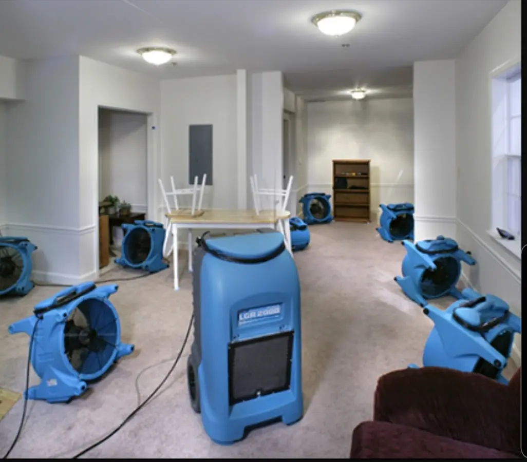Air movers and dehumidifier setup for Water Damage Restoration in Oakland Park